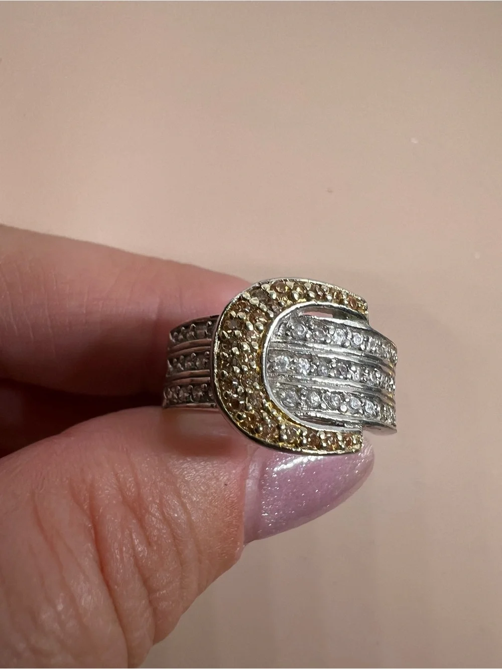 Vintage Sterling silver ring with yellow and clear crystals